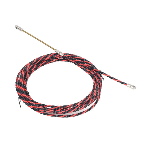 Pro Grade Fish Tape Wire Threader for Electricians, Flexible Spring Cable Puller Tool for Conduit Wiring, Manual Threading Device with Bright Color for Easy Visibility, Includes Gloves and Ties, Durable Steel Construction, red black steel wire coil