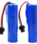 Monster Power 3.7V 1200mAh Li Ion RC Battery Pack Dual Pack With SM2P Plug And USB Cable, two blue batteries with plugs.