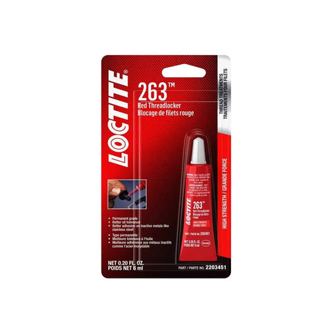 Loctite 263 Red Threadlocker, 6 ml, oil-tolerant, high-strength adhesive in red packaging
