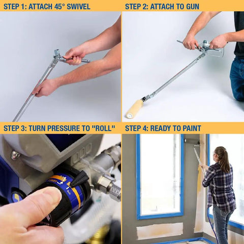 Step-by-step use of Pressure Roller Kit For Airless Spray Guns No Tool Attachment With EvenFlow Drip Free Paint Delivery