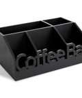 All In One Coffee Bar Organizer For Countertop Wooden Station Caddy With Tray For Pods Cups Condiments And Accessories Kitchen Or Office Counter Storage Medium Size Black Finish