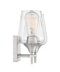 Side view of Dope Octave Bohemian Clear Glass Vanity Wall Light Two Light Bath Fixture In Warm Brass, clear glass and metal design.