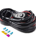 Off Road LED Light Bar Wiring Harness With 40A Relay Inline Fuse And On Off Switch, two lead wires, universal fit, coiled harness with fuses