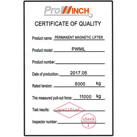 Certificate of quality for Heavy Duty Neodymium Magnetic Lifter For Round Steel Pipes And Flat Plates 10000 Lbs.