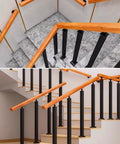 Adjustable Stainless Steel Railing Posts And Black Powder Coated Deck Railing Kit For Indoor Stairs Outdoor Porch Steps Floor Mount Baluster System with wood handrails.