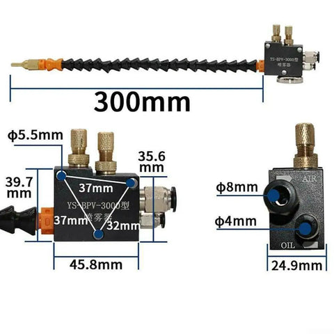 Straight Up Heavy Duty Oil Mist Coolant Pump With Magnetic Base For Cnc Metalworking Machines Adjustable Flow Sprayer 3L Pvc Tank And Flexible Shaft Shop Workhorse detailed close-up showing dimensions and features.