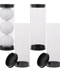 Clear Golf Ball Display Tubes With Caps, See Through PVC Ball Holders For Collectors, showing stacked tubes with golf balls.