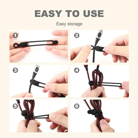 Silicone Cable Organizer Ties For Quick Bundling And Tidy Wires, demonstrating flexible use for cords and cables.