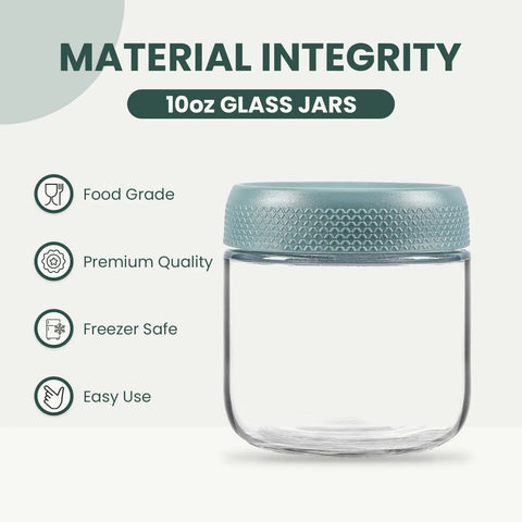 Six Pack 10oz Glass Jars With Airtight Lids For Overnight Oats, Yogurt, Snacks, Spices And Sugar, Wide Mouth Mason Style