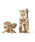 Wooden Mechanical Archballista Tower Puzzle Kit Build Your Own Dope 3D Ballista and Tower Construction Set With Moving Firing Mechanism Durable Natural Wood STEM Toy For Curious Minds, wooden two-part puzzle