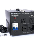 Beefy 3000W Auto Step Up Step Down Voltage Transformer Converter with US outlets and USB ports, 110/220V, black finish, accessories.