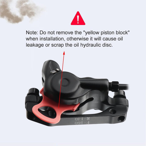 Hycline eBike hydraulic disc brake caliper set with red mounting adapter, front view