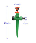 360 Degree Rotating Killer Sprinkler Set for Lawn and Garden, single sprinkler head with half-inch nozzle and green ground stake.