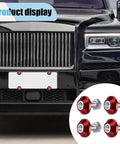 Heavy Duty Premium Red Aluminum Alloy Motorcycle License Plate Bolts 4 Piece Set displayed on black car front with empty plate.