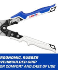 Pliers And Seamers With Forged Head Cuts 18 Gauge Metal and 22 Gauge Stainless Steel, ergonomic rubber overmolded grip, side view
