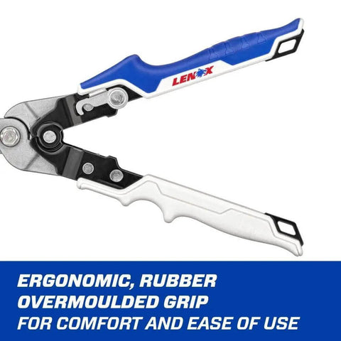 Pliers And Seamers With Forged Head Cuts 18 Gauge Metal and 22 Gauge Stainless Steel, ergonomic rubber overmolded grip, side view