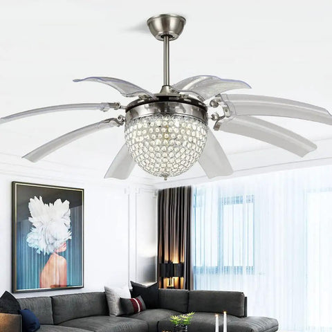42 Inch 3 in 1 Fandelier Ceiling Fan With Remote Light Kit Dimmable LED Chandelier 8 Retractable Blades in modern interior