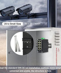 Beefy Rugged 8-Port Gigabit PoE Fiber Switch with PoE Plus installed in network cabinet with DIN rail