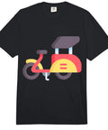 Dope Pedicab Cycle Rickshaw Graphic Tees Adult Heavyweight Cotton Shirt featuring colorful rickshaw on black background.