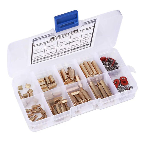 Easy Install M3 Brass Spacer Screws Washers Nut Kit For Circuit Board Mounting, durable brass hex posts in organizer case