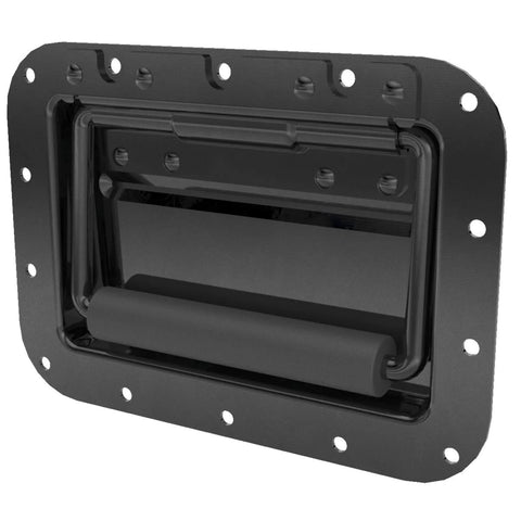 Four Pack Large Spring Loaded Recessed Steel Handles With Black Powder Coat and Padded Rubber Grip, front view