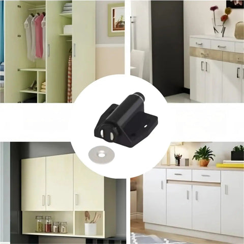Magnetic Touch Latches For Cabinets And Drawers, durable magnetic locks for seamless cabinetry, shown in use on cabinets