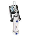 Heavy Duty Pneumatic Hold Down Clamp For Woodworking And Shop Gear Rock Solid Air Powered Clamping Fixture with silver body and fastening mechanism.