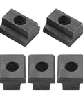 Premium Quality Heavy Duty M10 T Slot Nuts 3/8 Inch Thread Black Oxide Coated 5 Piece Set, showing sliding fasteners in black oxide finish.