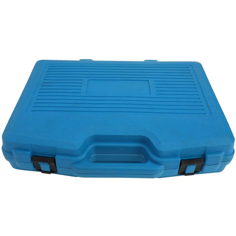 Closed blue case of the 28 Piece Master Press And Pull Sleeve Kit For Removing Bearings Bushings And Seals In Cars And Light Commercial Vehicles.