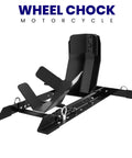 Universal Motorcycle Wheel Chock For Stand And Trailer, Fully Adjustable, Detachable And Foldable, Heavy Duty Black Chock