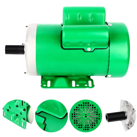 2HP Farm Duty Single Phase Electric Motor 1725 RPM 145T TEFC IP54 Heavy Duty Frame 7 Eighths Inch Shaft 115 230V Dual Voltage CW CCW Rotation Ideal For Pumps Fans Compressors, green housing