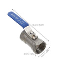 Heavy Duty Stainless Steel Ball Valve With Internal Threaded Fittings For Solid Water Pipe Networks, 12.4cm length, blue lever.