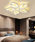 Modern Five Leaf LED Ceiling Light Fixture Chandelier Flush Mount Dimmable with remote in bedroom, flower-like design