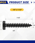 Heavy Duty Quarter Inch By One And A Half Inch Hex Lag Bolts Set Of 50 Screws And 50 Washers In 304 Stainless Steel With Black Finish
