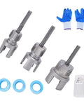 Dpofirs 4 In 1 Dual Male Female Pipe Threader For Electric Drill alloy steel taps, sealing tape, gloves, and washers.