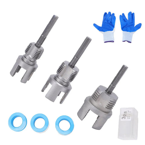 Dpofirs 4 In 1 Dual Male Female Pipe Threader For Electric Drill alloy steel taps, sealing tape, gloves, and washers.