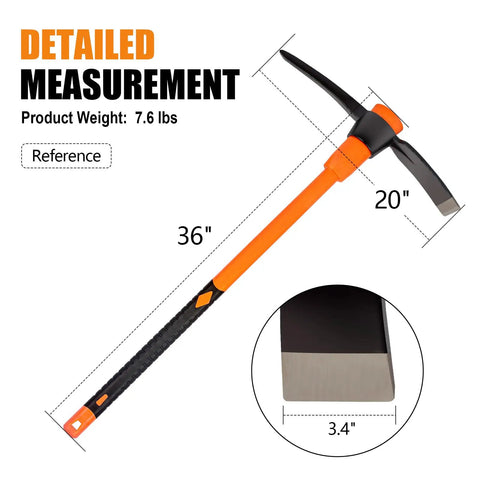 Heavy Duty Pickaxe For Digging With Shock Absorbing Handle 36 Inches Durable Manganese Steel Head For Hard Ground Rocks And Roots