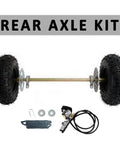 29 Inch Rear Axle Assembly Wheel Hub Kit For Go Kart Quad Trike Drift Bike Builds Complete DIY Replacement Beefed Up Rear End Parts For Street Track And Off Road Fun with brake, chain, and tires visible