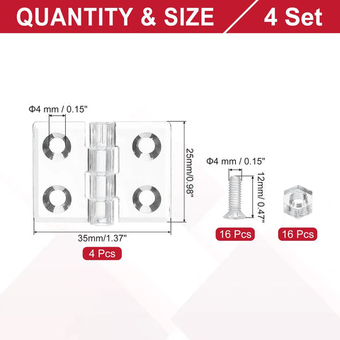 Slick Transparent Acrylic Piano Hinges For Aquarium Covers And Woodworking Projects Compact 35 X 25 Millimeter Size shown with measurements.