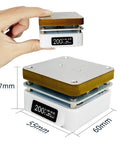 Electric Soldering Hot Plate 55mm X 55mm Plate shown with compact design and OLED display, illustrating size and features.
