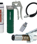 Spin On Pistol Grip Grease Gun Kit with 20 inch hose inline swivel and patented leak proof coupler designed for 14.5 oz threaded tubes