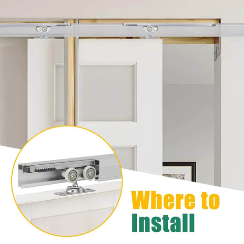 Pocket Door Hardware Kit With Soft Close And Soft Open, Smooth Sliding 72 Inch Door Rail Set, installed view