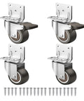 One Inch L Shaped Plate Caster Wheels Set Of Four Heavy Duty Swivel Side Mount Casters With Two Brakes 99 Lb Load