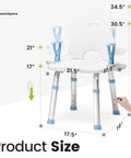 Heavy Duty Shower Chair With Back And Arms For Inside Shower, 450 Pound Weight Capacity, showing adjustable height and dimensions