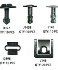 60 Piece Engine Undertray Clips Kit For Audi And VW, various metal and plastic screws and bolts, labeled quantities, top view