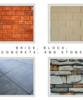 Brick, block, concrete, and stone surfaces suitable for use with One Hundred Pack Diamond Tip Concrete Screws One Quarter Inch By One And Three Quarters Inch Hex Head With Drill Bit Included For Masonry Brick And Block Anchoring Indoors Or Outdoors Heavy Duty Blue Coated Rust Resistant
