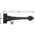 12 Inch Spade Tip Black Wrought Iron Strap Hinges For Gates And Doors, Heavy Duty Indoor Outdoor Hardware Pack Of 6
