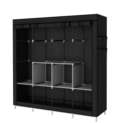 Your Go To Portable Wardrobe With 4 Hanging Rails And Shelves Heavy Duty Steel Frame Black Clothes Organizer Space Saving Closet