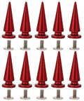 10 Set Red Cone Spikes Punk Rivets Heavy Duty Metal Studs For Leather Belts Coats And Streetwear, red steel spikes with screws.