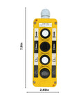 Waterproof Industrial 4 Button Pushbutton Switch For Hoist Crane, front view with dimensions.